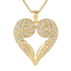 finerock 18k yellow gold over sterling silver pave set diamond angel wing heart necklace (1/2 carat)