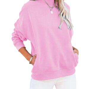 Orchidays Women's Mock turtleneck Long Sleeves Sweatshirts Casual Basic Lightweight Top Loose Fit Rib Pocketed Pullover (Pink,Large,US,Alpha,Adult,Female,Large,Regular,Regular)