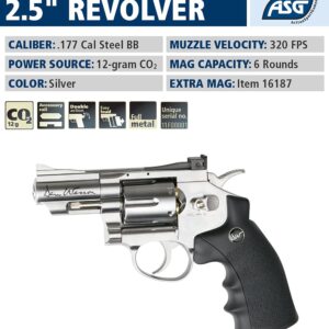 ASG Dan Wesson 2.5" Airgun - Double Action Trigger, Adjustable Rear Sight, Speed-Loader - .177 Cal/4.5mm CO2 BB Gun Pistols - 6 Cartridges, Silver