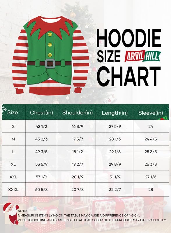 Arvilhill Christmas Men's Funny Ugly Sweater Casual 3D Printed Holiday Crew Neck Sweatshirt Elf Stripe L