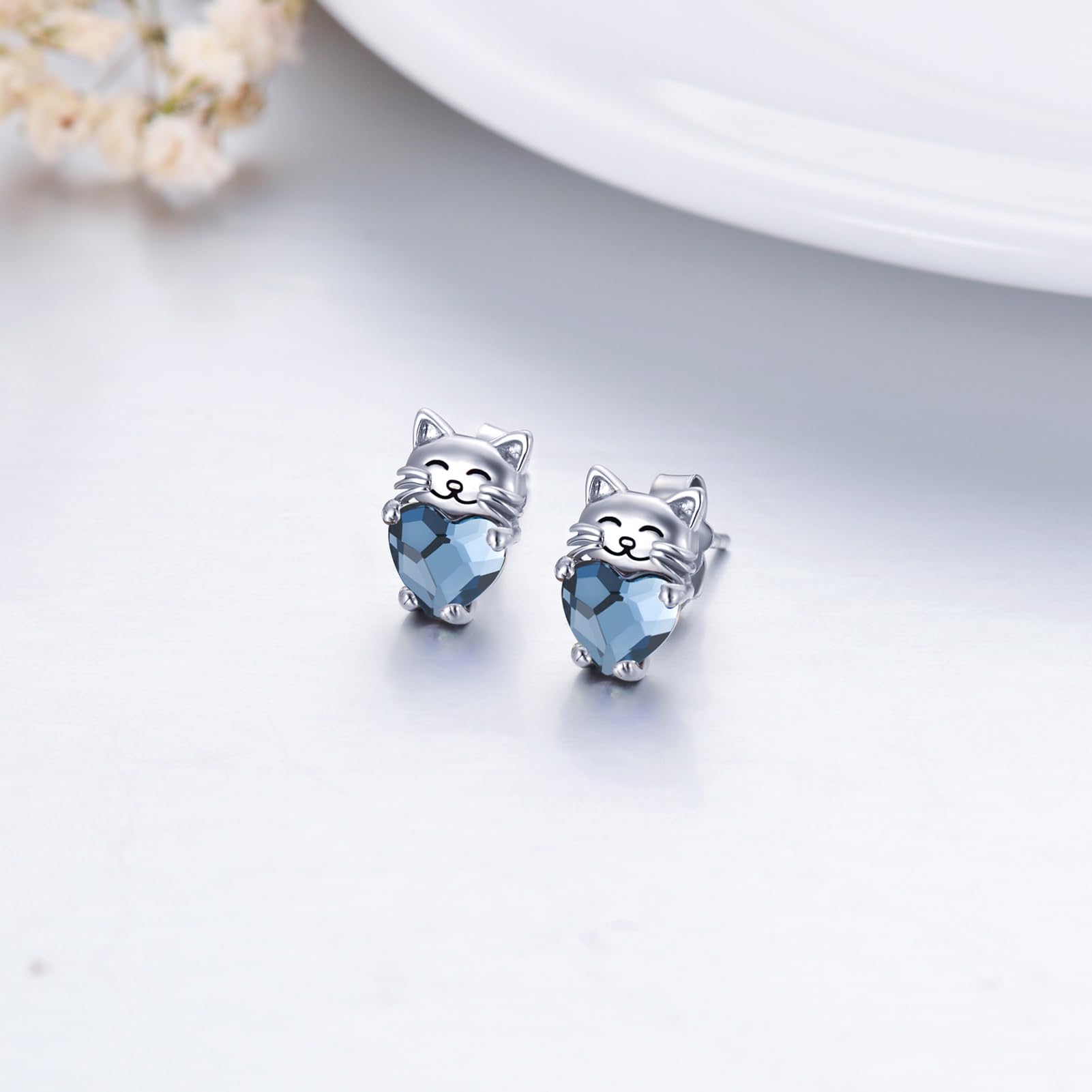 JUSTKIDSTOY Hypoallergenic Cat Earrings 925 Sterling Silver Cute Animal Kitten Stud Earrings cat Jewelry Gifts for Women Girls Daughter Friends Pet Lover