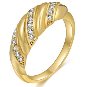 youfeng 18k gold filled chunky dome ring for women croissant braided twisted stacking band for women statement ring size 9