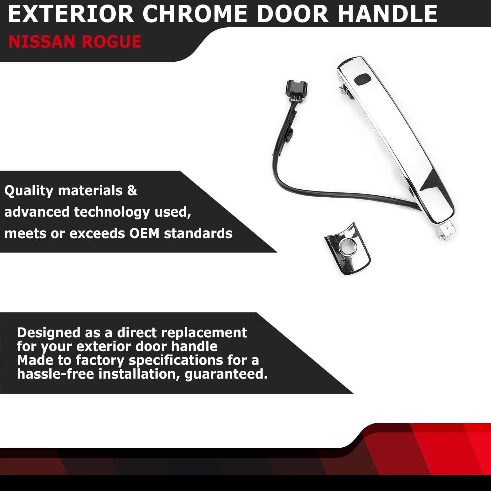 Exterior Outside Front Left Driver Side Chrome Door Handle Compatibal with 2010-2013 Nissan Rogue Replaces 80640-CZ31B 80645-CA000 Smart Entry Keyless