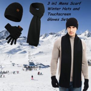 Winter Hat Scarf Glove set for Men Men's 3 Pcs Touchscreen Anti-Slip Gloves Knit Stretchy Beanie Hat and long Scarf Set(Dark gray)