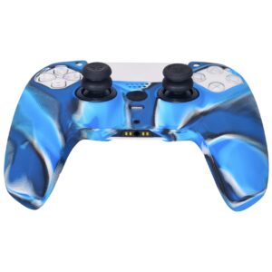 Pandaren Grip Texture Silicone Skin for PS5 Dualsense Controller x 1 Camouflage blue with Pro Thumb Grips x 8