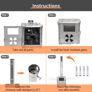 MC TOMOUNT Tent Stove Portable Wood Burning Stove 304 Stainless Steel for Camping Hunting 6feet Pipes Included