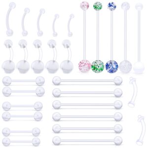 Lcolyoli 29Pcs Varied Style 14G Pregnancy Belly Button Rings Retainer Maternity Flexible Bioplast Long Navel Rings Plastic Nipple Industrial Barbell Body Piercing Jewelry for Women