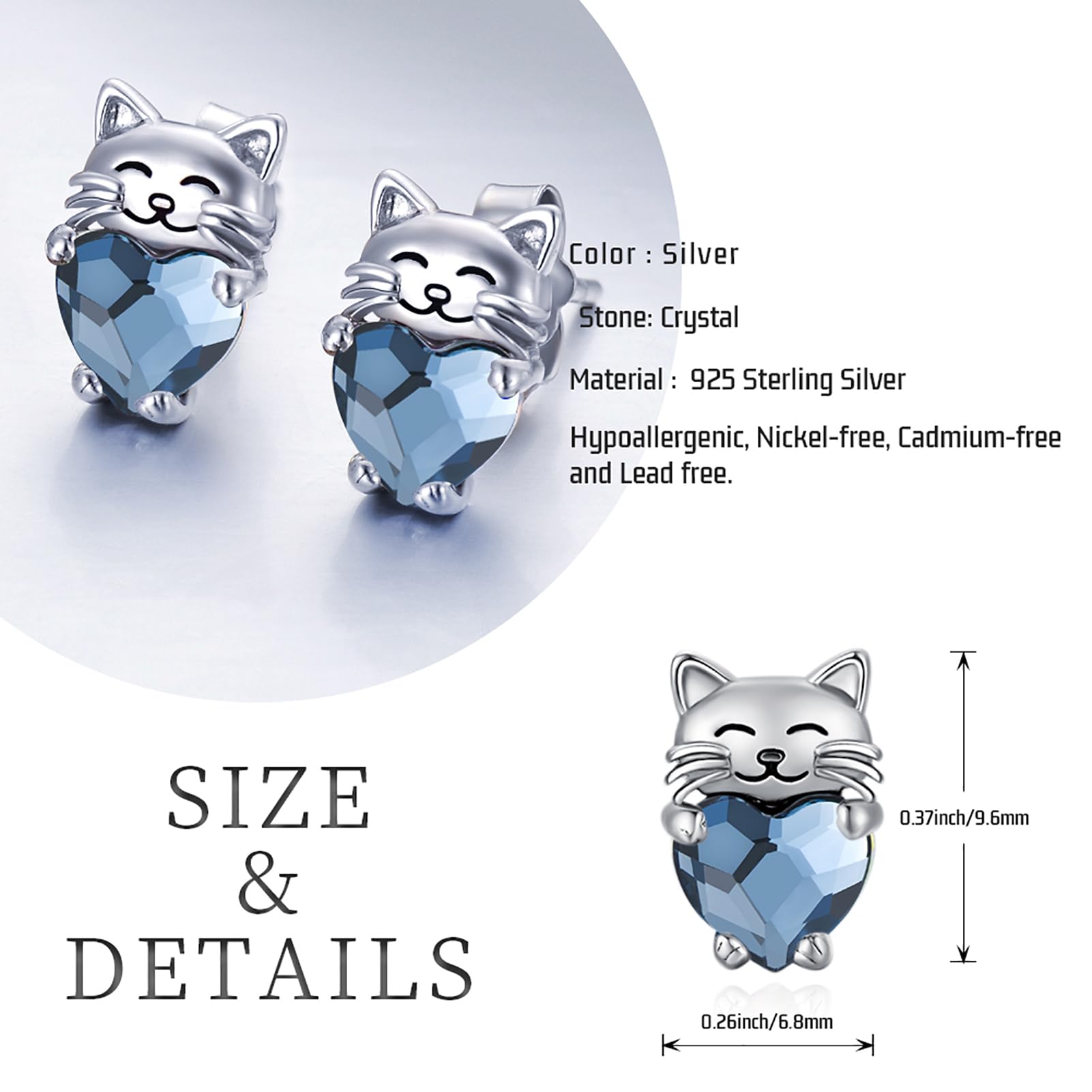 JUSTKIDSTOY Hypoallergenic Cat Earrings 925 Sterling Silver Cute Animal Kitten Stud Earrings cat Jewelry Gifts for Women Girls Daughter Friends Pet Lover