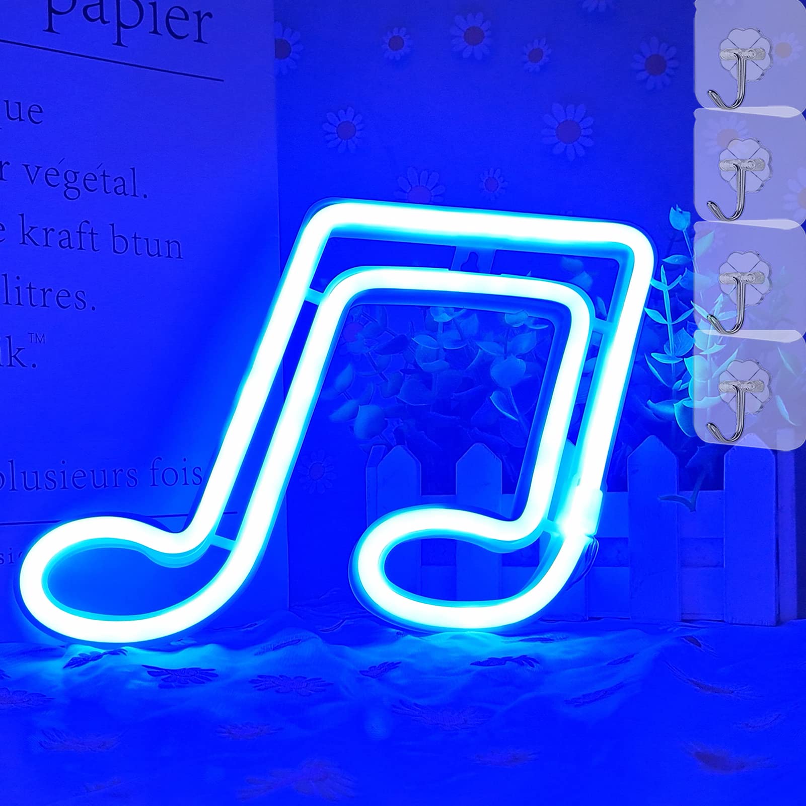 VIFULIN Music Note Neon Signs Blue LED Neon Light USB or Battery Operated Music Note LED Neon Light Signs Tik Tok LED Night Light for Bedroom Wall Decor Living Room Bar Party Wedding Christmas(Blue)