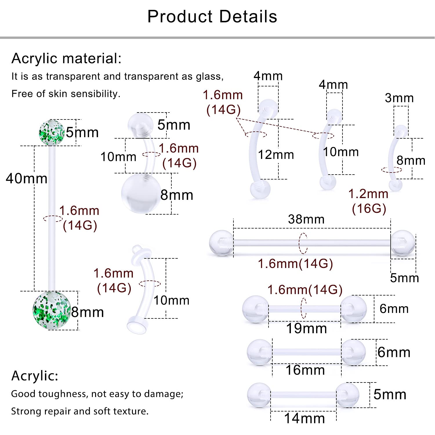 Lcolyoli 29Pcs Varied Style 14G Pregnancy Belly Button Rings Retainer Maternity Flexible Bioplast Long Navel Rings Plastic Nipple Industrial Barbell Body Piercing Jewelry for Women