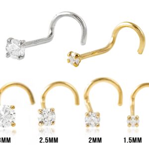 Solid 14Kt Gold Moissanite Stud Nose Ring - 22G Nose Screw Stud - Twisted Nose Ring - April Birthstone Nose Stud-NSWG-MNT3