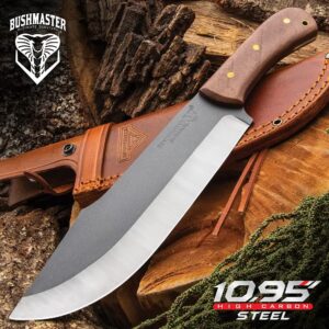 United Cutlery Bushmaster Butcher Bowie Knife and Sheath - 1095 High Carbon Steel Blade, Dark Hardwood Handle, Brass Pins – Tackle the Wild with this Rugged Bowie Knife - 13 1/4” Overall