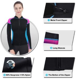 TBLUITE Women Wetsuit Top Swim Jacket Mens Youth Wet Suit Shirt 2mm Neoprene Thermal Swimsuit Front Zip Long Sleeve Cold Water Keep Warm Snorkeling Diving Surfing