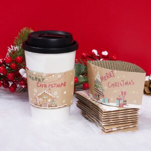 Hmxpls 24 Packs Christmas Santa Coffee Cups Sleeves, Disposable Hot Chocolate Cocoa Cup Sleeves for 12oz 16oz Hot Drinks & Cold Beverage, Holiday Snowman Xmas Cups Thicken Paper Sleeves, 12 Designs