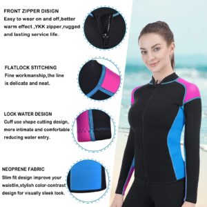 TBLUITE Women Wetsuit Top Swim Jacket Mens Youth Wet Suit Shirt 2mm Neoprene Thermal Swimsuit Front Zip Long Sleeve Cold Water Keep Warm Snorkeling Diving Surfing