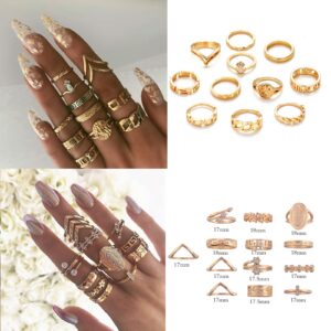 CJIAYUJEW 62 Pcs Vintage Gold Knuckle Rings Set,Stackable Finger Rings Vintage Knuckle Rings Set,Bohemian Hollow Carved Flowers Gold Rings Midi Rings for Women Grils Crystal Joint Rings (Gold-62pcs)