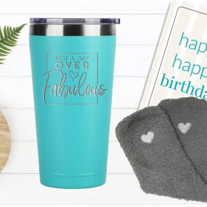 Sodilly Not A Day Over Fabulous 45th Birthday Women Present Gift Set - Tumbler - Fuzzy Socks - Cute Card - Birthday Celebration Set for Women - Ideal Birthday Present for Woman - Bestie and Sister