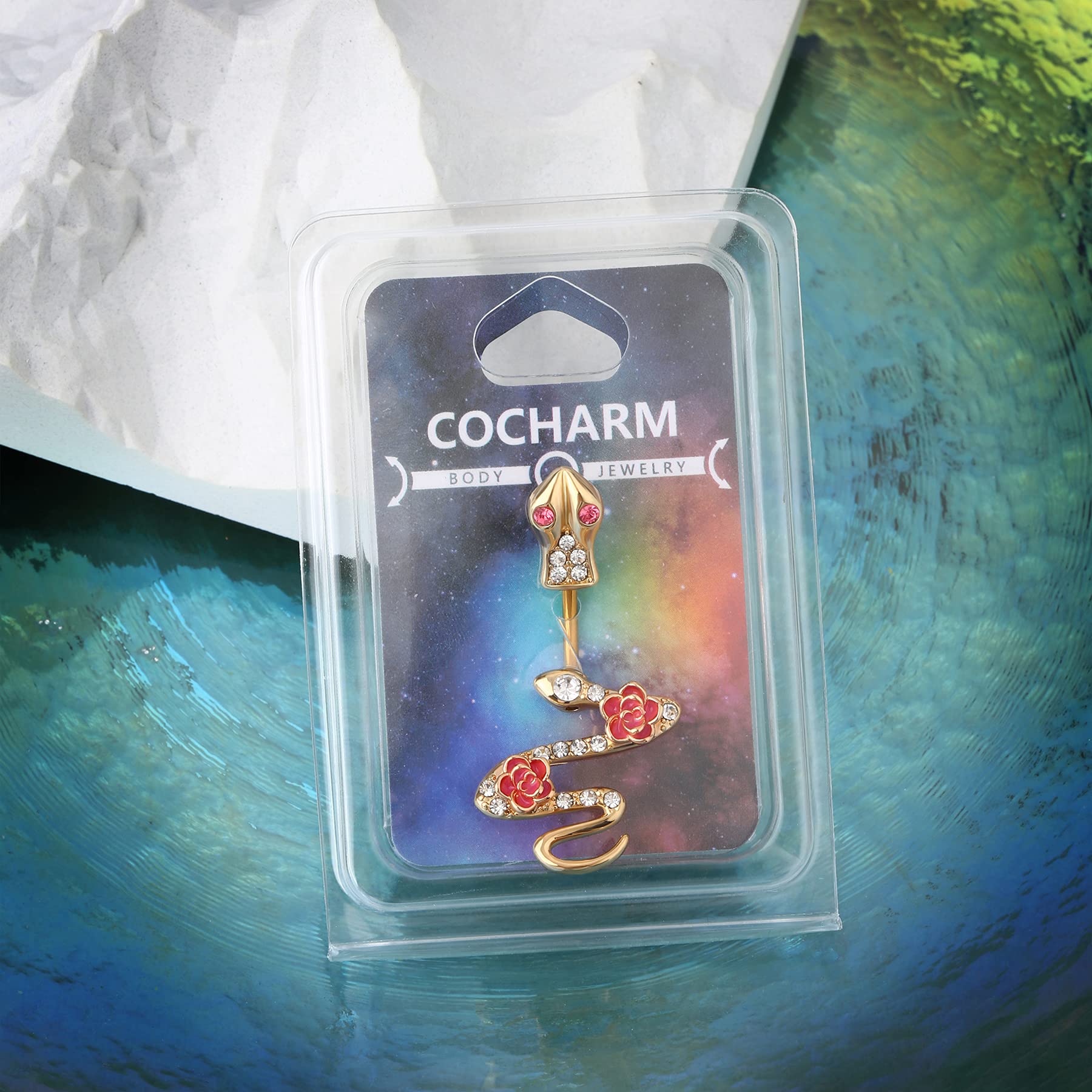 COCHARM Gold Snake Belly Button Rings for Women 14g Snake Navel Rings Gold Surgical Steel Belly Navel Piercing Jewelry