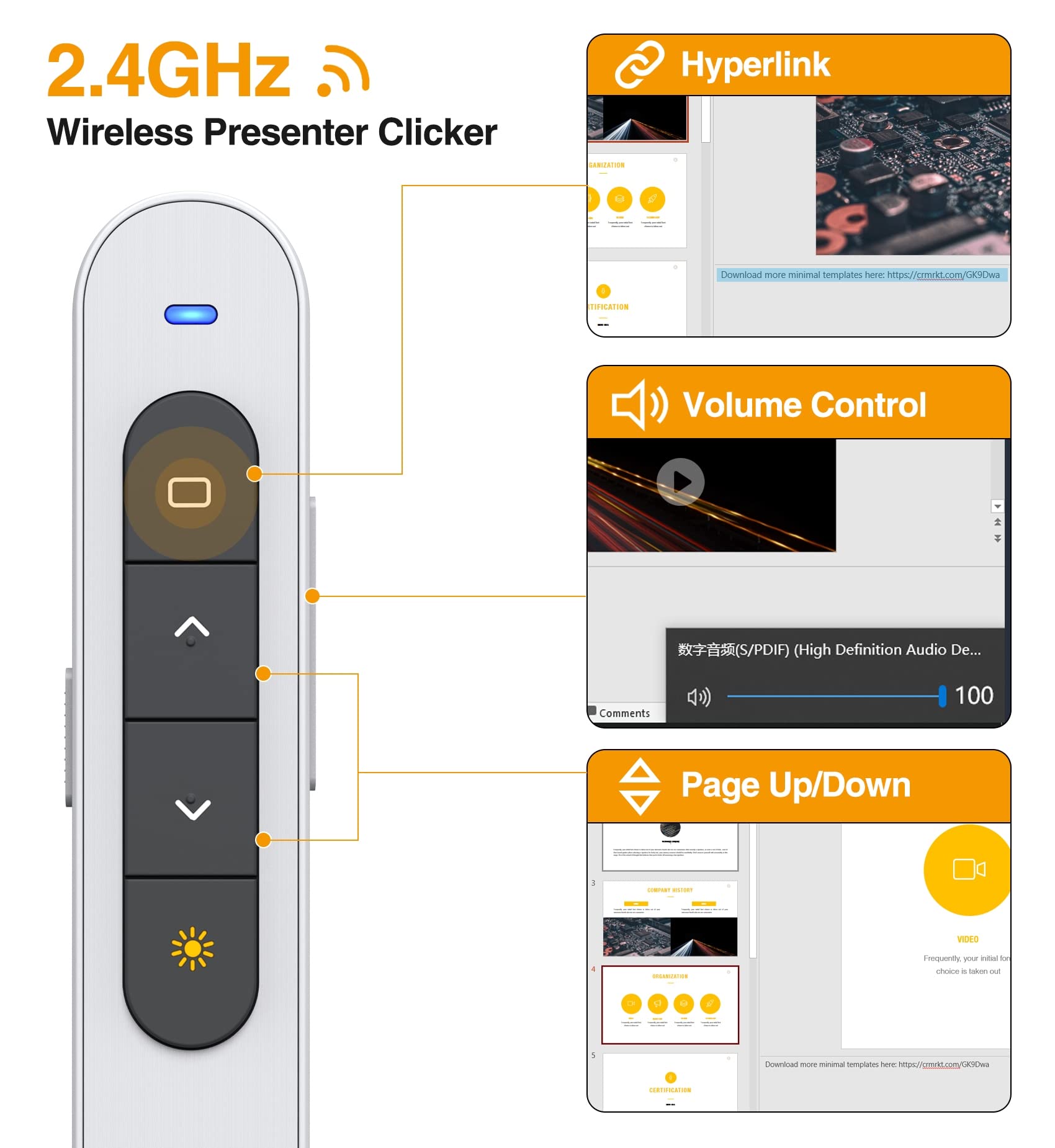 Wireless Presenter Remote, RF 2.4GHz USB Presentation Remote Control PowerPoint Presentation Clicker for Keynote/PPT/Mac/PC … (White)