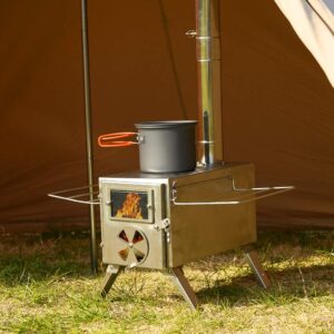 MC TOMOUNT Tent Stove Portable Wood Burning Stove 304 Stainless Steel for Camping Hunting 6feet Pipes Included