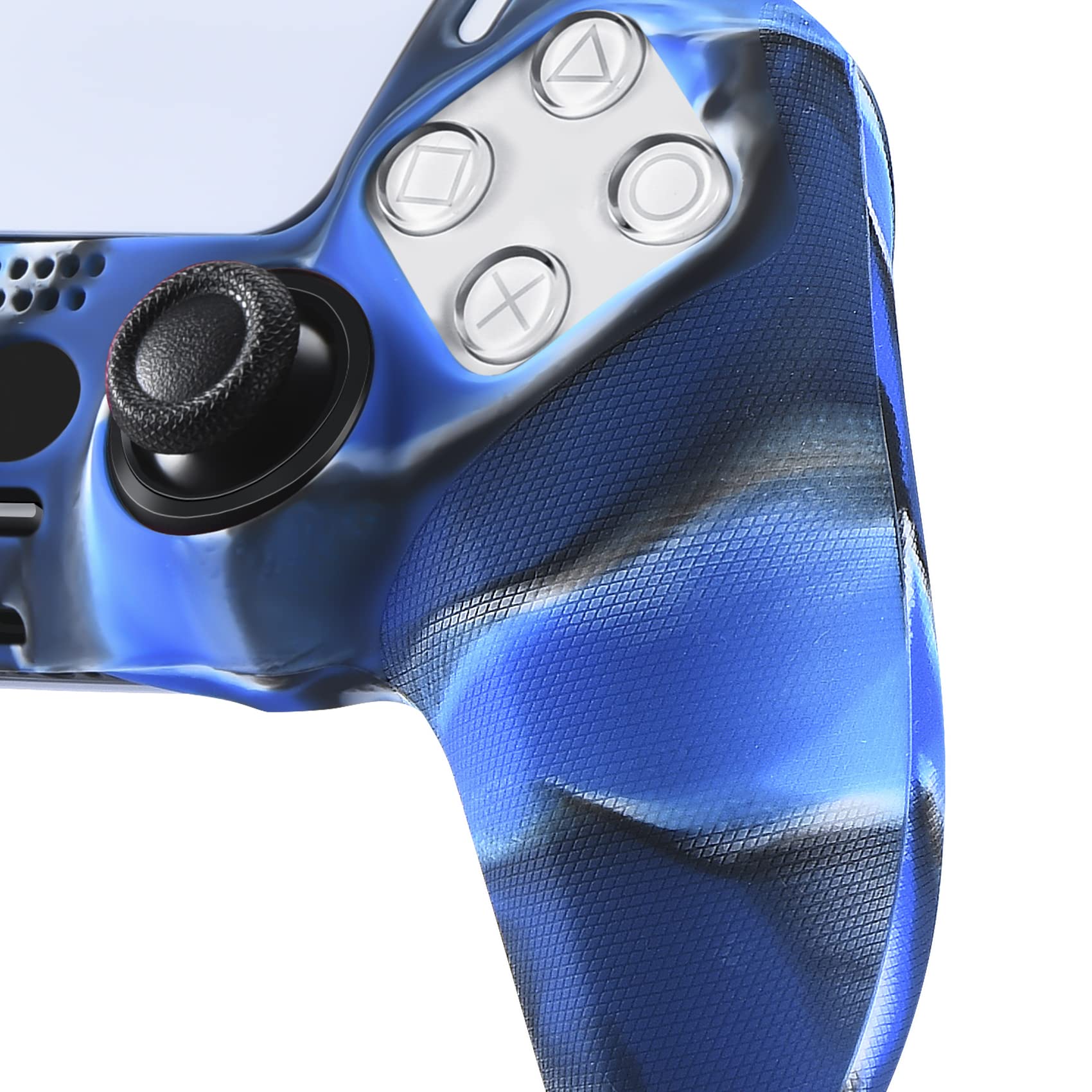 Pandaren Grip Texture Silicone Skin for PS5 Dualsense Controller x 1 Camouflage blue with Pro Thumb Grips x 8