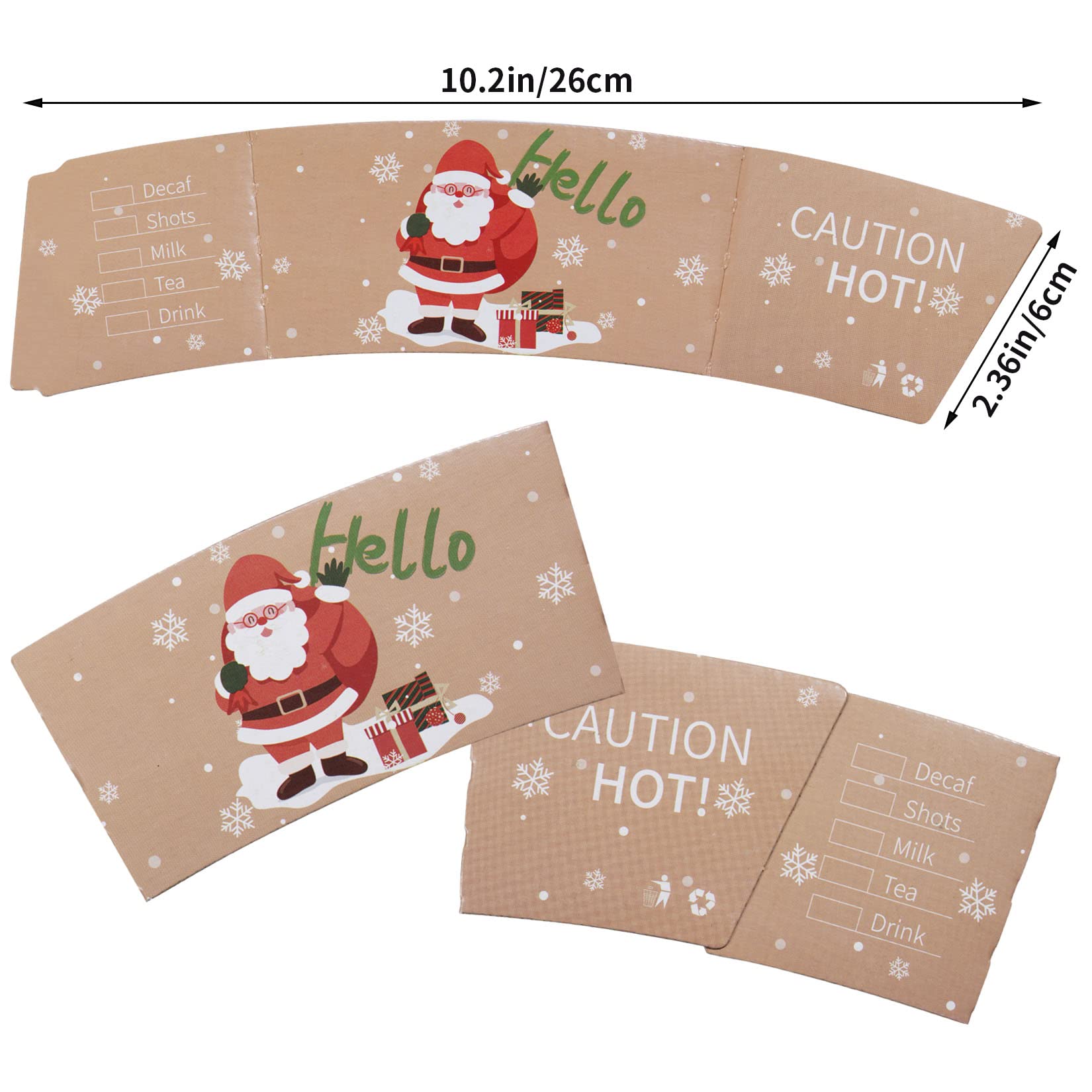 Hmxpls 24 Packs Christmas Santa Coffee Cups Sleeves, Disposable Hot Chocolate Cocoa Cup Sleeves for 12oz 16oz Hot Drinks & Cold Beverage, Holiday Snowman Xmas Cups Thicken Paper Sleeves, 12 Designs