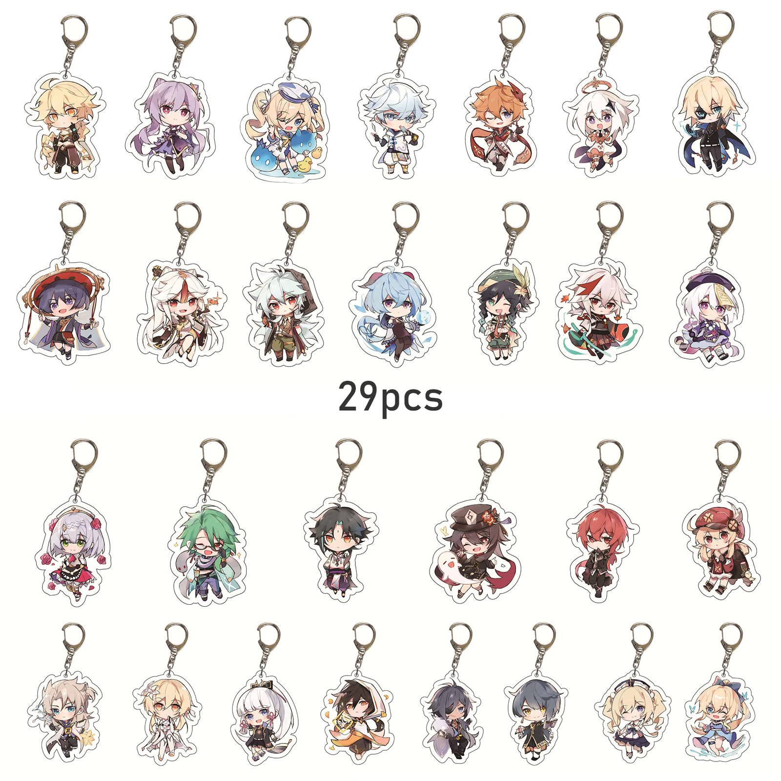 SUREHOME Genshin Impact Keychain set,29 Pack Acrylic Genshin Impact Figure Keychain Cute Feature Design Keyring Exquisite Anime Keychains Genshin Impact Merch Hu tao Ganyu Venti Childe Klee