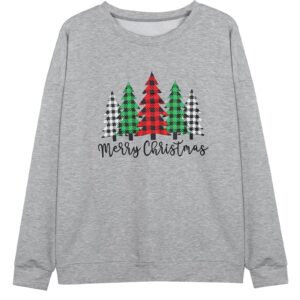 Merry and Bright Shirt Women Funny Leopard Printed Plaid Christmas Trees Long Sleeve Sweatshirts Xmas Graphic Tees