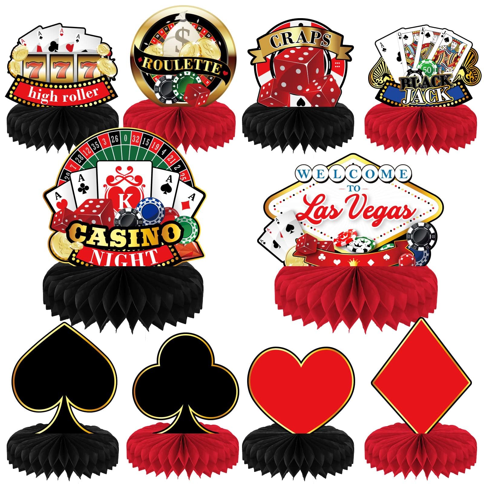 10 Pieces Las Vegas Party Decorations Casino Themed Centerpieces for Tables Decorations 3D Casino Theme Honeycomb Table Topper for Casino Night Birthday Baby Shower Party Supplies