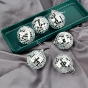 Mirror Disco Balls Set - Silver Disco Party Decoration Bright Reflective Mirror Christmas Balls Easy to Hang Suitable for Christmas, Wedding, Family Party Decoration (6)