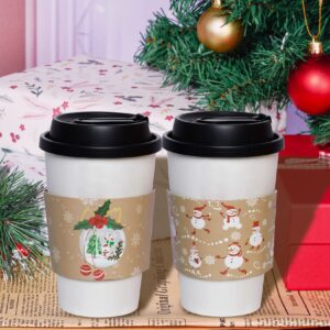 Hmxpls 24 Packs Christmas Santa Coffee Cups Sleeves, Disposable Hot Chocolate Cocoa Cup Sleeves for 12oz 16oz Hot Drinks & Cold Beverage, Holiday Snowman Xmas Cups Thicken Paper Sleeves, 12 Designs