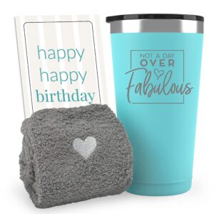 sodilly not a day over fabulous 45th birthday women present gift set - tumbler - fuzzy socks - cute card - birthday celebration set for women - ideal birthday present for woman - bestie and sister