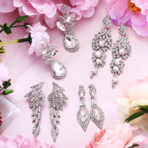 4 Pairs Crystal Cluster Earrings Wedding Rhinestone Dangle Drop Earrings Cubic Zirconia Teardrop Bridal Earrings for Women Bridal Wedding (Lovely Style)