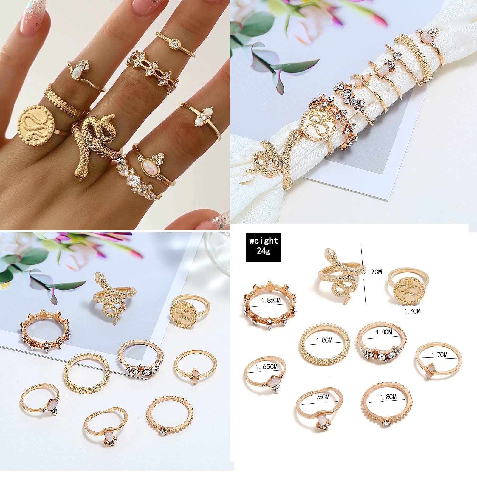 CJIAYUJEW 62 Pcs Vintage Gold Knuckle Rings Set,Stackable Finger Rings Vintage Knuckle Rings Set,Bohemian Hollow Carved Flowers Gold Rings Midi Rings for Women Grils Crystal Joint Rings (Gold-62pcs)