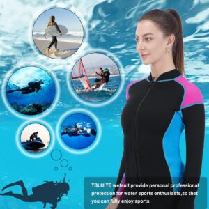 TBLUITE Women Wetsuit Top Swim Jacket Mens Youth Wet Suit Shirt 2mm Neoprene Thermal Swimsuit Front Zip Long Sleeve Cold Water Keep Warm Snorkeling Diving Surfing