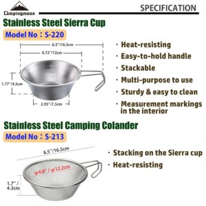 CAMPINGMOON 1pc Stainless Steel Camping Sierra Cup 310ml with 1pc Colander S-220/S-213