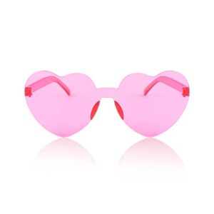 FEISEDY 2 Pack Rimless Heart Shaped Sunglasses Party Glasses Disco One Piece Transparent Trendy Love Glasses B2826-F2