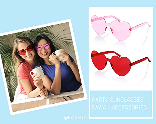 FEISEDY 2 Pack Rimless Heart Shaped Sunglasses Party Glasses Disco One Piece Transparent Trendy Love Glasses B2826-F2