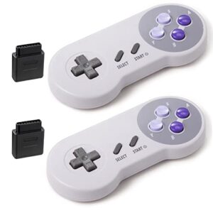 2 pack 2.4ghz wireless controller for snes original console, kiwitatá rechargeable remote wireless gamepad controller for snes super entertainment system console-7 pin connector