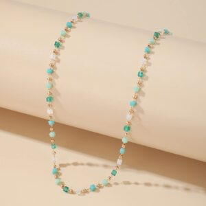 Jumwrit Bohemian Beaded Choker Necklaces Dainty Green Cubic Crystal Necklaces Boho Summer Beach Jewelry Prom Party Festival Necklaces Gift for Women