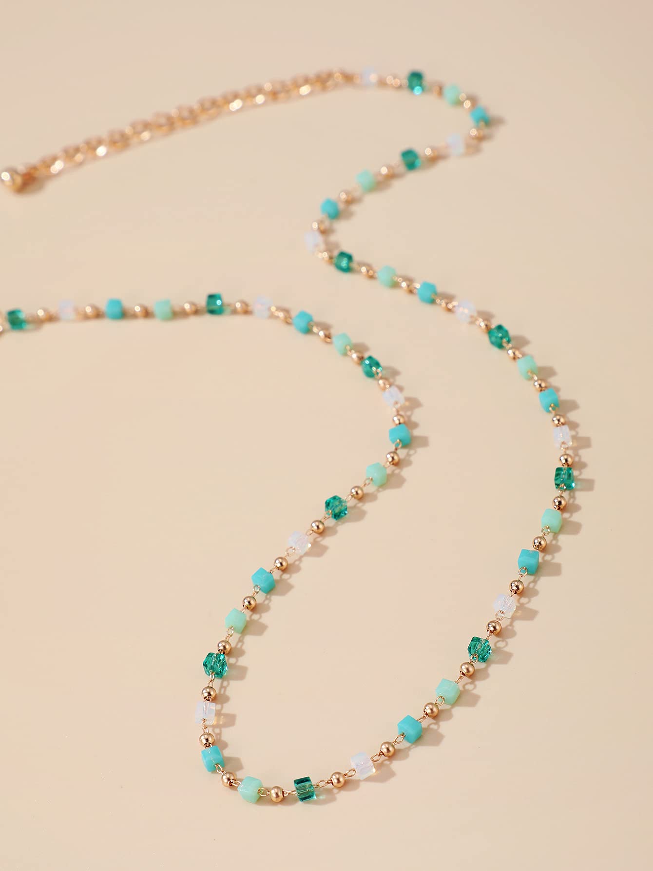 Jumwrit Bohemian Beaded Choker Necklaces Dainty Green Cubic Crystal Necklaces Boho Summer Beach Jewelry Prom Party Festival Necklaces Gift for Women