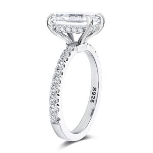 Bo.Dream 2ct Emerald Cut Cubic Zirconia Engagement Rings For Women Platinum Plated Sterling Silver Size 7