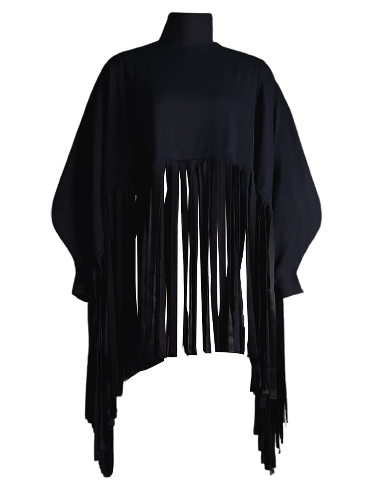 Lucuna Women Fall Winter Casual Sweatshirt Fringe Crop Top High Neck Long Sleeve Cape Coat Pullover Tops