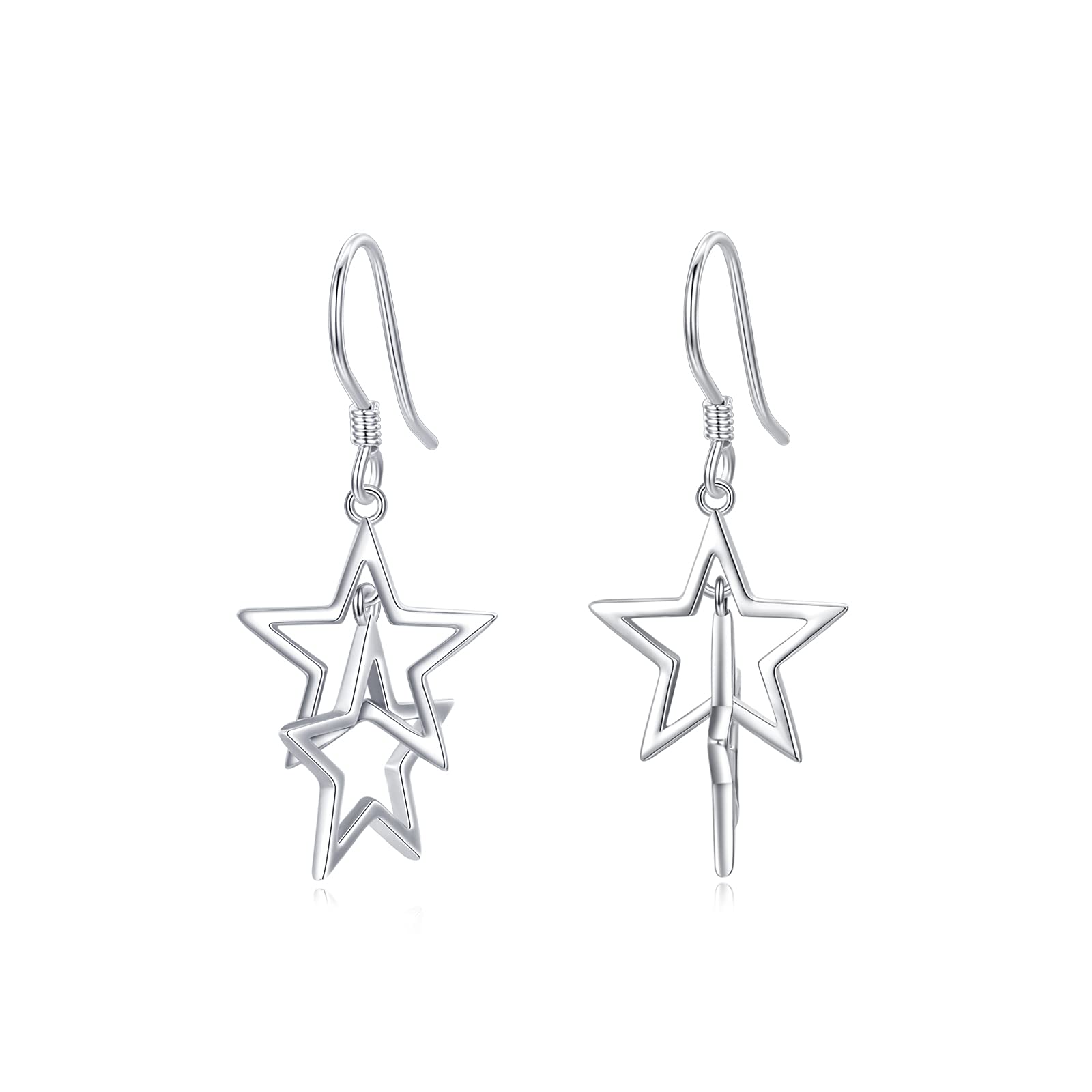 Dangle Star Earrings Sterling Silver Star Drop Earrings Interlocking Earrings Star Earrings for Women Teen