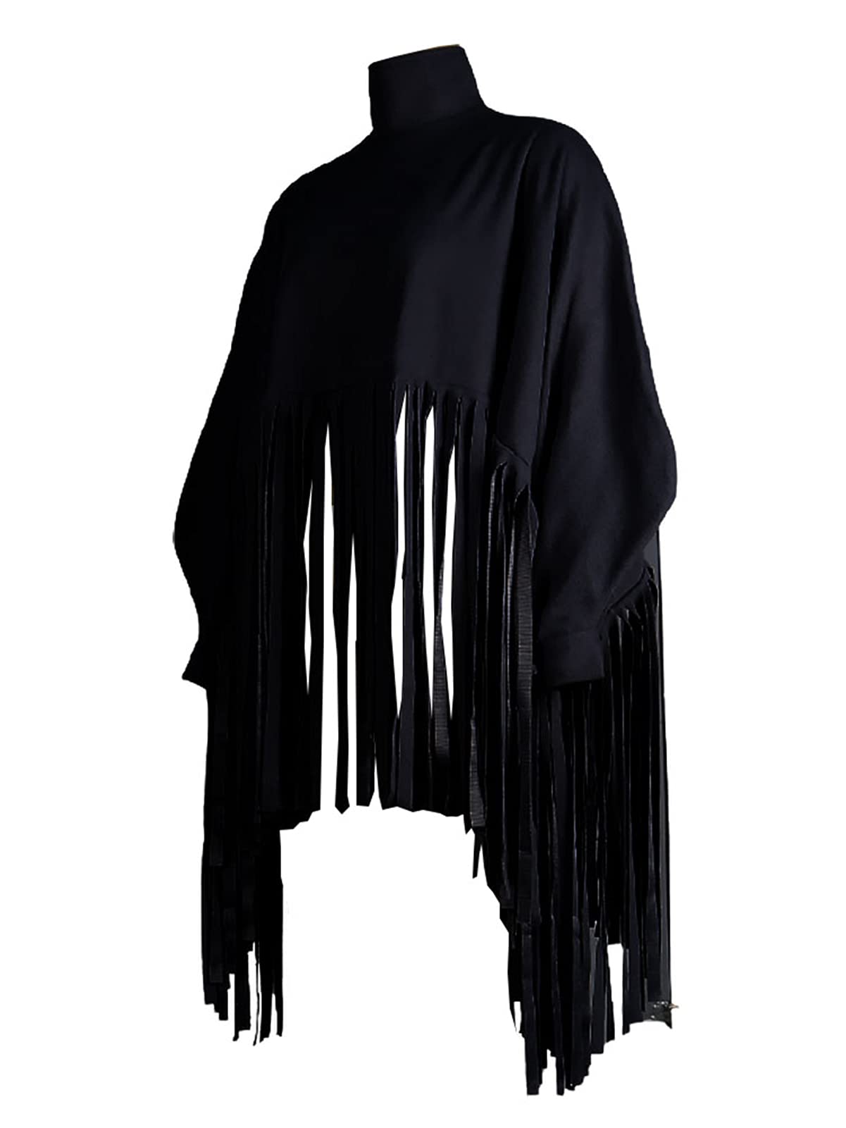 Lucuna Women Fall Winter Casual Sweatshirt Fringe Crop Top High Neck Long Sleeve Cape Coat Pullover Tops