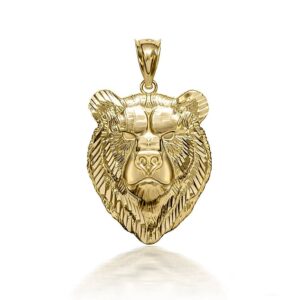 certified 10k yellow gold wild viking grizzly bear head charm pendant