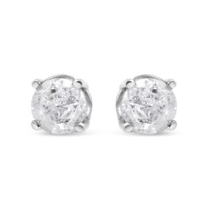 .925 Sterling Silver 3/4 Cttw 4-Prong Round-cut "Salt and Pepper" Diamond Classic Stud Earrings (H-I Color, I3 Clarity)