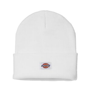 dickies men's standard acrylic cuffed beanie hat, white, one size