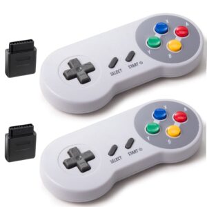 2 pack wireless controller for snes original console, 2.4ghz retro rechargeable remote wireless super gamepad for snes nintendo entertainment system console-7 pin connector