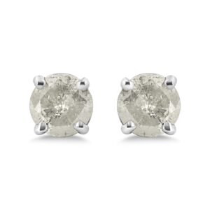 .925 Sterling Silver 3/4 Cttw 4-Prong Round-cut "Salt and Pepper" Diamond Classic Stud Earrings (H-I Color, I3 Clarity)